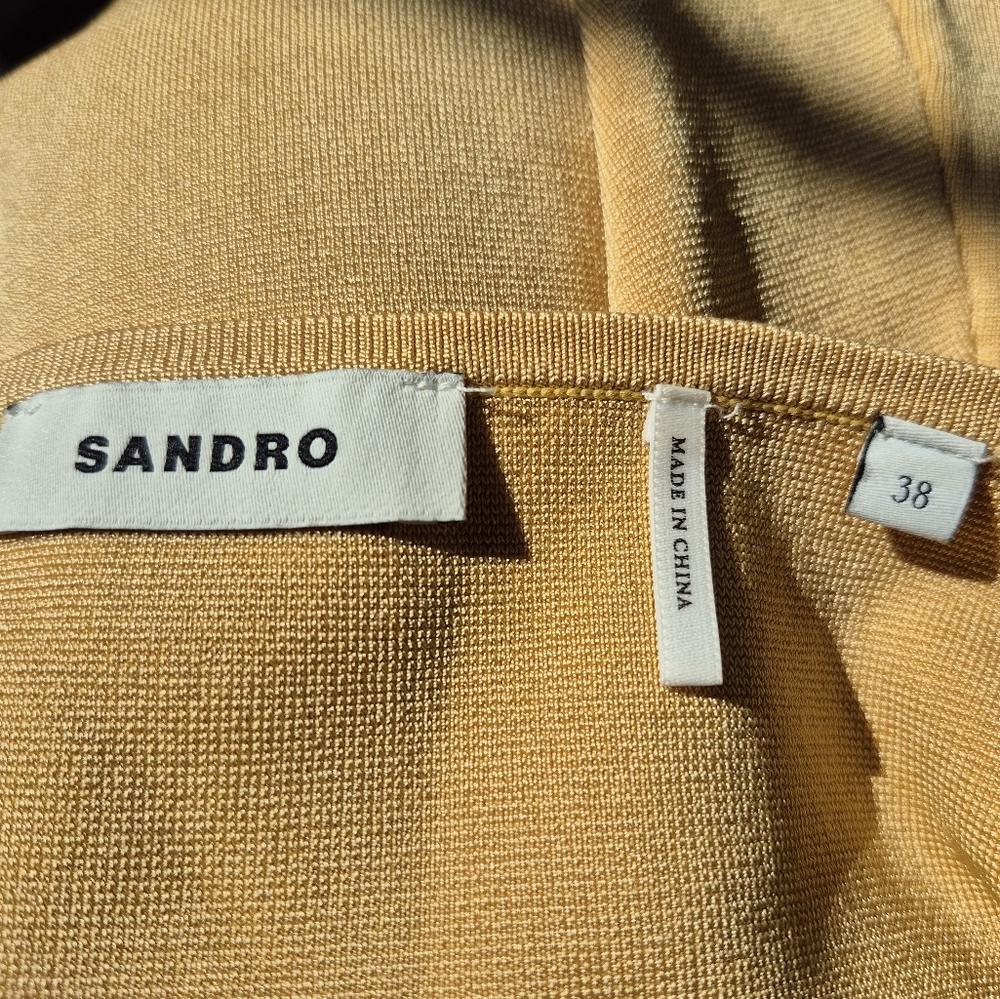 Sandro Paris Dress Aja Midi Beige Orange Ombre Cut Out Stretch Knit Size 38 (6) - Picture 8 of 14